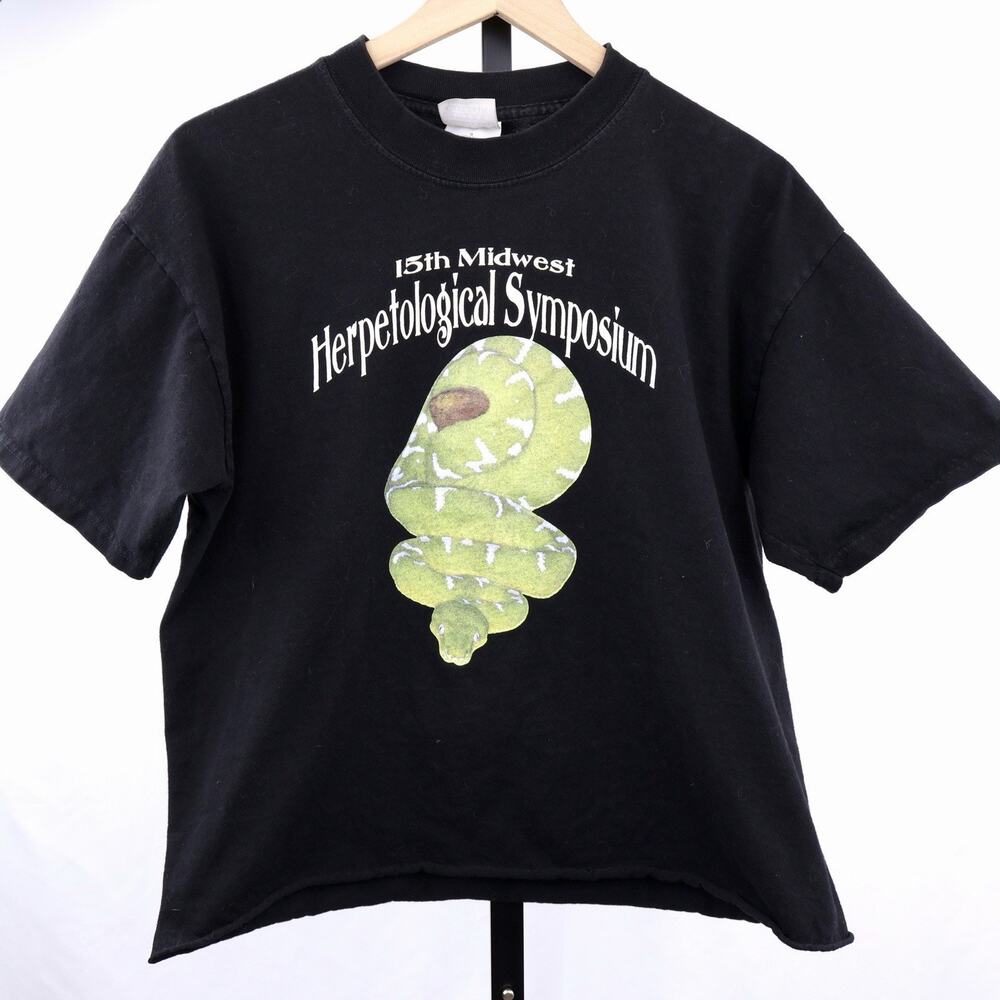 Vintage 1999 Midwest Herpetological Symposium Snake T-Shirt Black Reptile Size L